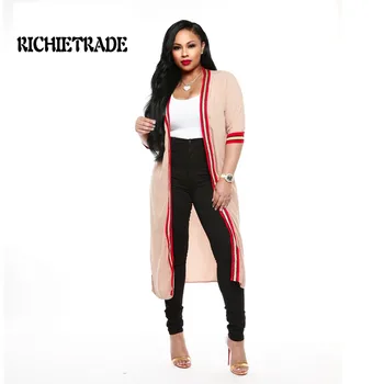 

RICHIETRADE Fashion Woman Jacket A Long Shawl With Stripes And An Open Shirt