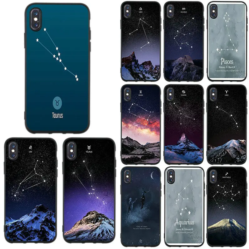 

12 Zodiac Constellations Soft TPU Silicone Mobile Phone Case for iPhone 4 4S 5 5S SE 6 6S 7 8 X XR XS Max Plus Cover Bags