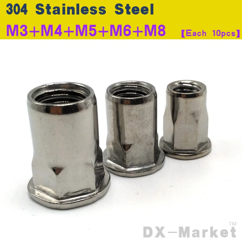 

M3-M8 , each 10pcs , 304 semi hexagon Rivet Nut , Metric thread Embossing nuts , high quality stainless steel fastener