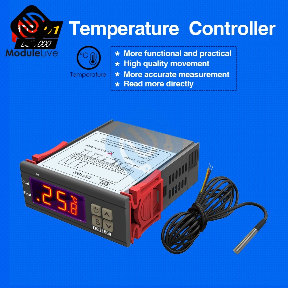 

DST1000 Single Display Digital Temperature Controller Control Thermostat DS18B20 Sensor Waterproof AC 110-230V Replace STC-1000