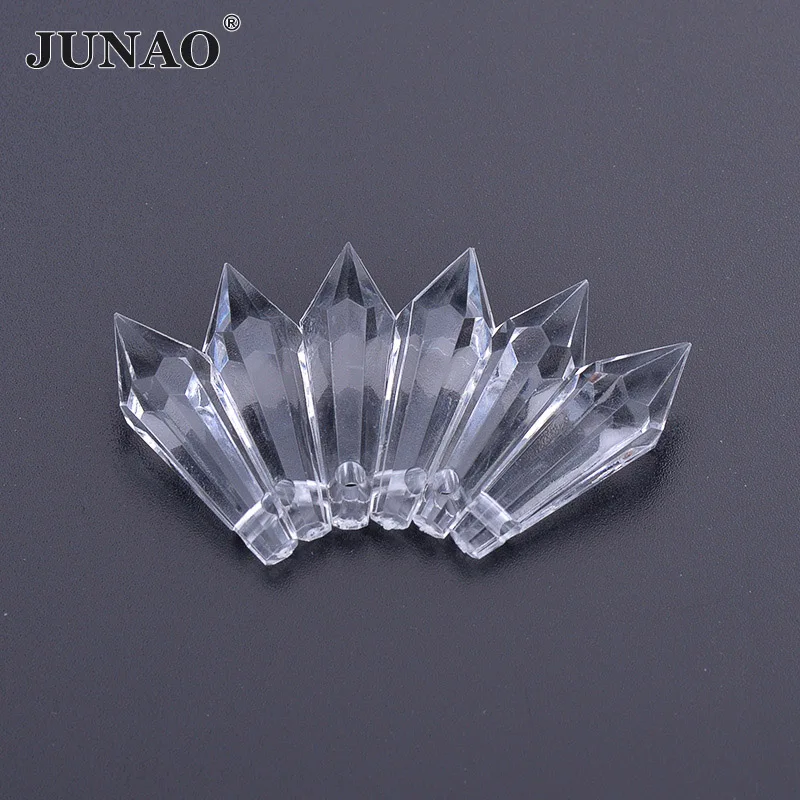

JUNAO 10x30mm Clear Crystal Pendant Acrylic Rhinestones Icicle Hanging Fancy Gems Finding for Clothes Bags Home Decoration