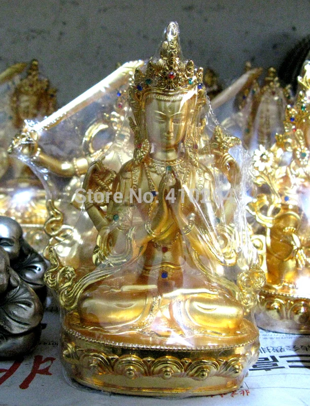 

old craft 15cm Gorgeous magnificent 4 arm Plate of Gold Buddha Bronze Statue (A0314)