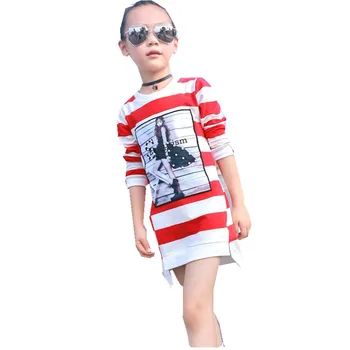 

Girls Wear Long Sleeved Shirt Casual Striped T-shirt Long Hot Kids Clothing Printing Black Red