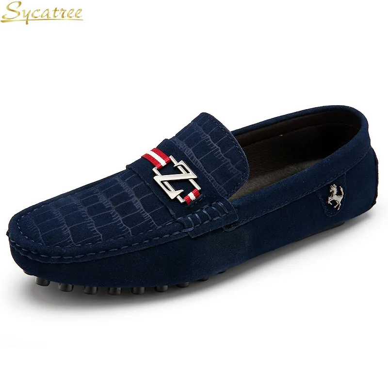 Sycatree Natural Cow Suede Men's Casual Shoes Alligator Style Men Loafers Slip on Ferrary Lazy Shoes Male Outdoor Shoes