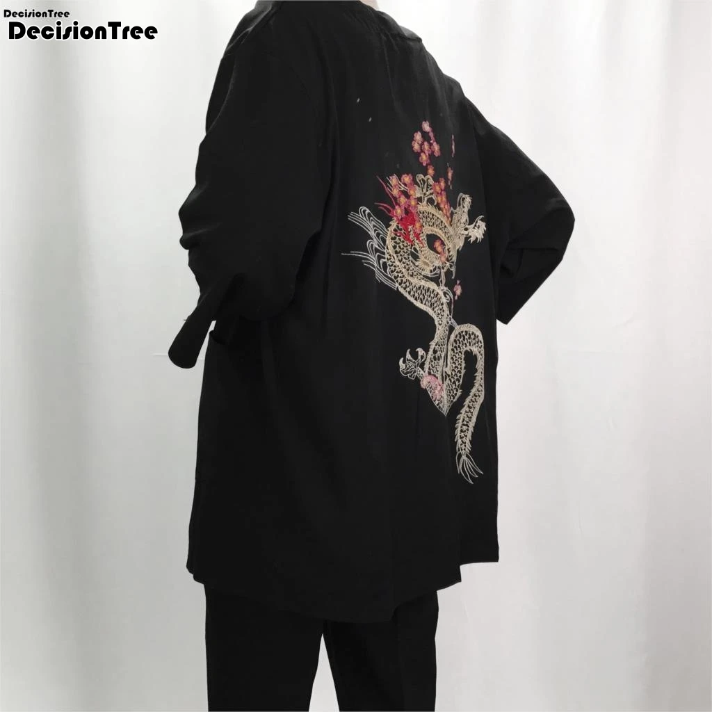 

2019 summer embroidery men japanese yukata coat kimono outwear cotton vintage retro loose top black red navy