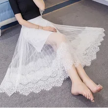 1517 длинная юбка в пол из тюля прозрачная Повседневное однотонные Цвет кружевные юбки в складку, женский, сетчатый юбка плюс Размеры Высокая Талия на резинке; сезон лето