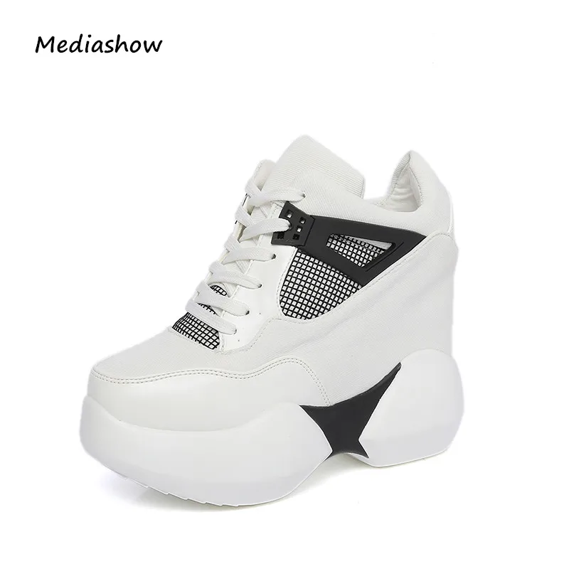 

2019 Platform shoes Women Canvas Casual shoes height increased 12 cm breathable shoes female black white Sneakers