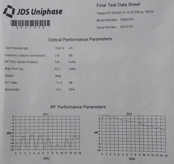 JDSU модулятор 10023707 jdsu OC-192 модулятор SN-394751D