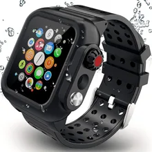 Black Silicone Waterproof Sport Watch Case For Apple Watch Band 38mm 42mm 40mm 44mm Breathable Bracelet Strap For iWatch 2 3 4 5