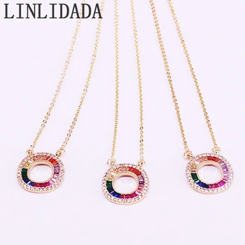 

6Pcs Fashion Rainbow CZ Micro Paved Round Circle Jewelry Pendant Necklaces For Women Cubic Zirconia Jewelry