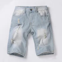 Летний светильник, синие мужские короткие джинсы, джинсовые хлопковые брюки, рваные зауженные джинсы с карманами на молнии, повседневные шорты до колена, 38 40