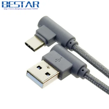 

1M 3FT 100CM USB-C USB 3.1 Type-C TYPE C Angle male to Left Angled 90 Degree USB 2.0 A male Data Cable with Sleeve