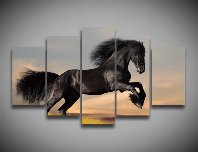 5 panel Hd Running Horse Home Decoration Wall Art Canvas Painting Oil Modern Animal Picture For Living Room | Дом и сад