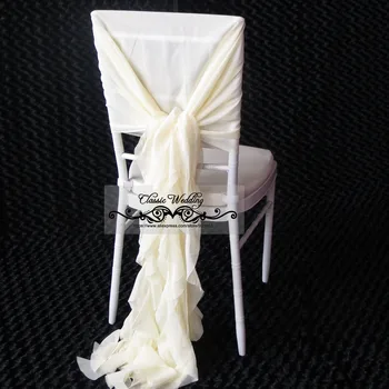 

200 PCS Ivory Chiffon Chair Cap Banquet Ruffled Chair Cap Wedding Elegance Chair Sash