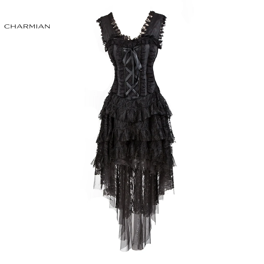 Charmian Damska Retro Wiktoriańska Gotycka Suknia Z Gorsetem Plus Rozmiar Seksowna Burleska Wzburzona Czarna Koronkowa Vintage Długa Suknia Wieczorowa Corset Dress Lace Corsetcorset Black Aliexpress