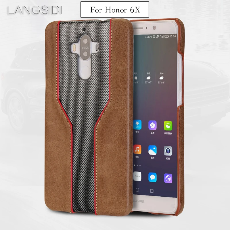 

Luxury mobile phone shell For Huawei Honor 6X mobile phone case advanced custom cowhide and diamond texture Leather Case