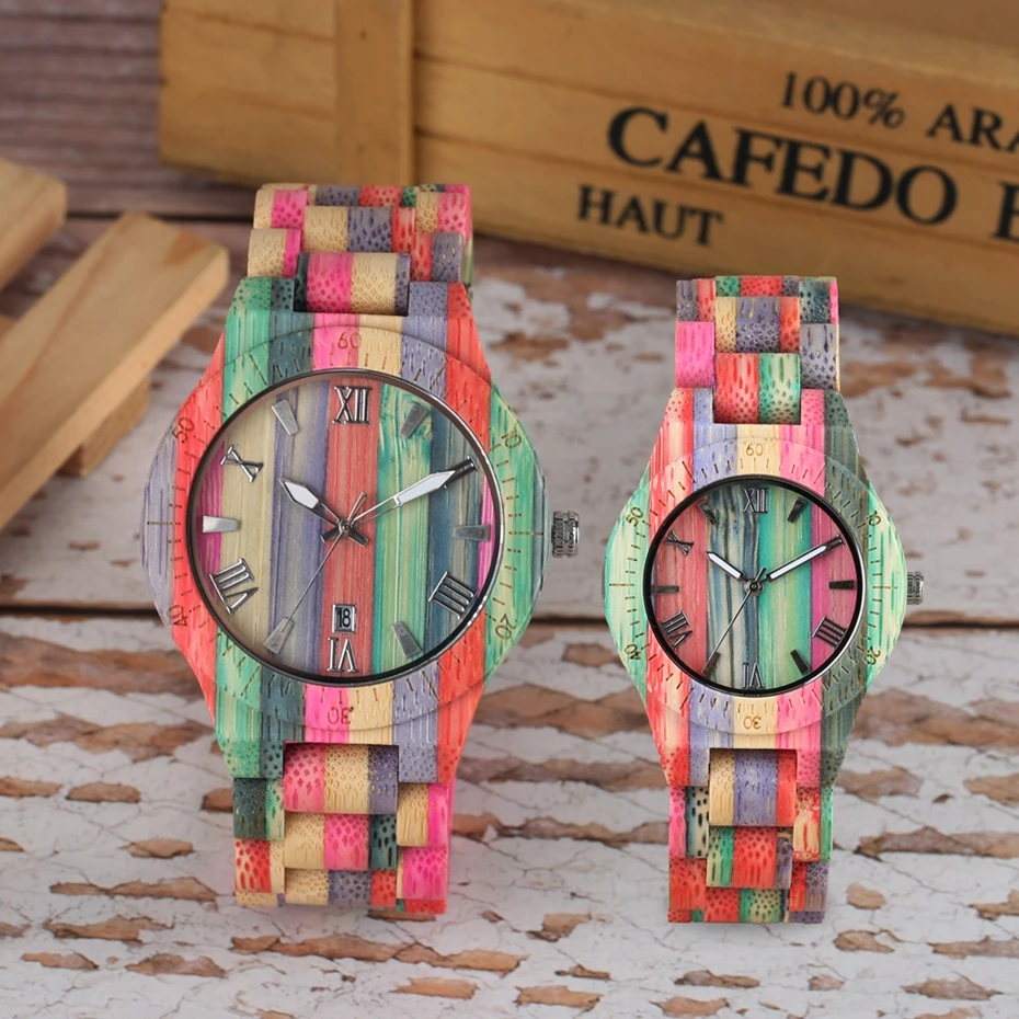 Unique Colorful Men Bamboo Watches Lovers Handmade Natural Wooden Bracelet Quartz Analog Luxury Wristwatches Ideal Gifts Items (9) - 