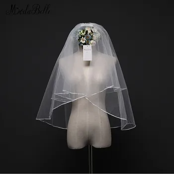 

modabelle Cheap Short Wedding Veil With Comb Tulle Veli Da Sposa Ribbon Edge Two Layer Bride Veil Bridal Photo Accessories