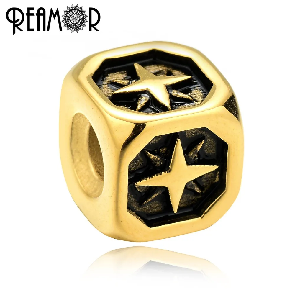 Reamor Gold Color Stainless Steel Star Beads 3.5mm Hole Spacer Beads