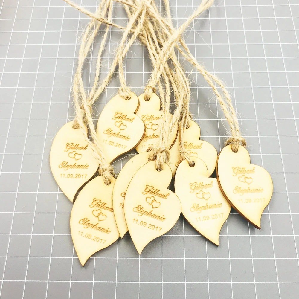 50Pcs Personalised Rustic Wedding Wine Charm Wood Heart Label Party Favors Gift Tag Custom name Wooden Wedding Wish Tree Decor