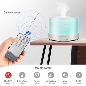 

Essential Oil Diffuser Ultrasonic Air Humidifier Mini Mist Maker 500ML Aroma Diffuser with Remote Control 7 Color LED Lights