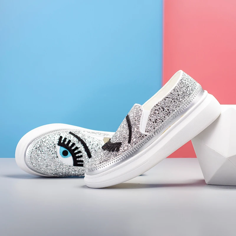 glitter eyelash loafers slip on spring autumn bling espadrilles women