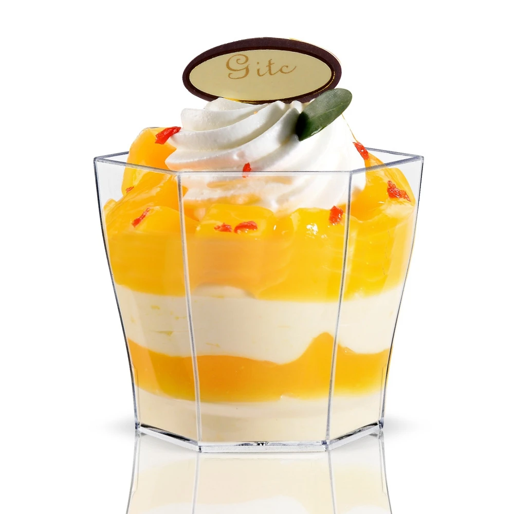 Free Shipping Party Supplies Disposable Plastic Tableware 55*45mm/60ml Transparent Mini Hexagon Glass Dessert Cup 100/Pack | Дом и сад