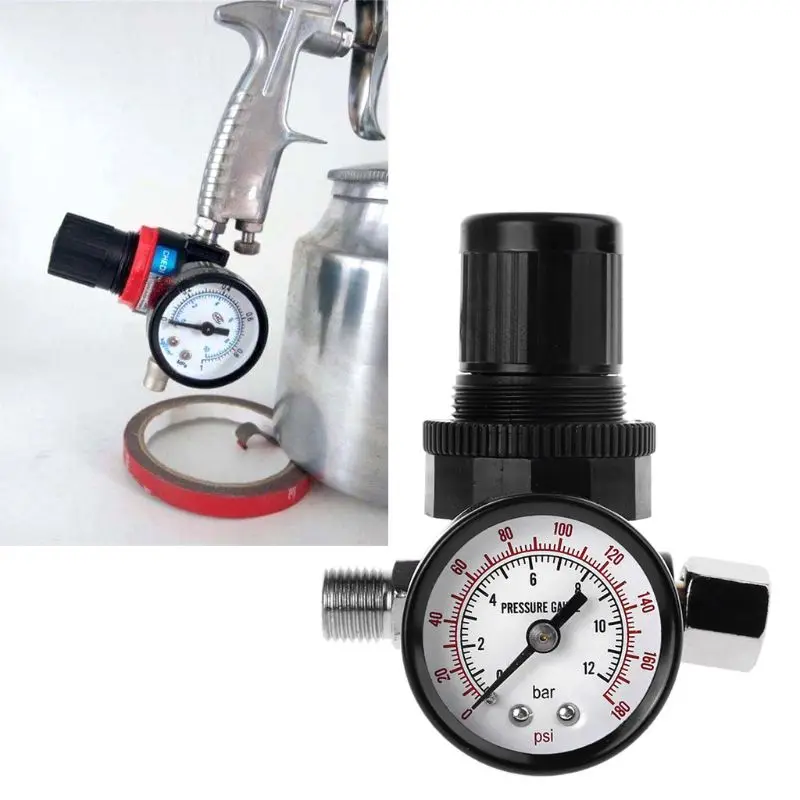 

New 1/4" Air Pressure Regulator Reducer 12Bar 180 PSI Spray Gun Pressure Valve Gauge qiang