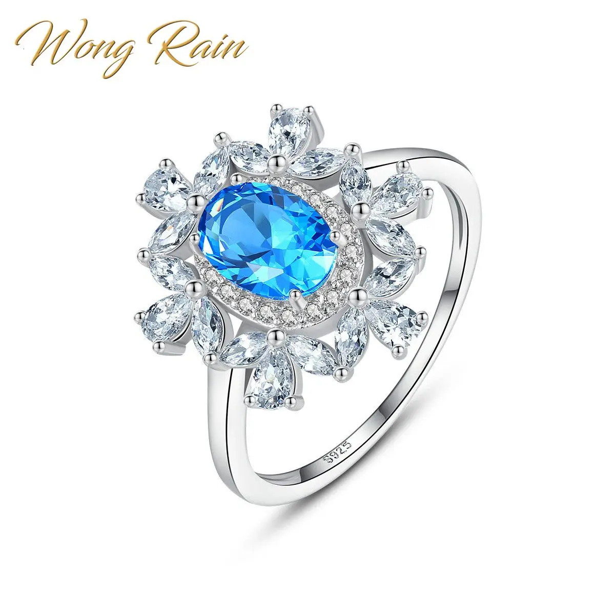 Wong Rain 925 Стерлинговое Серебро Аквамариновый голубой топаз драгоценный камень