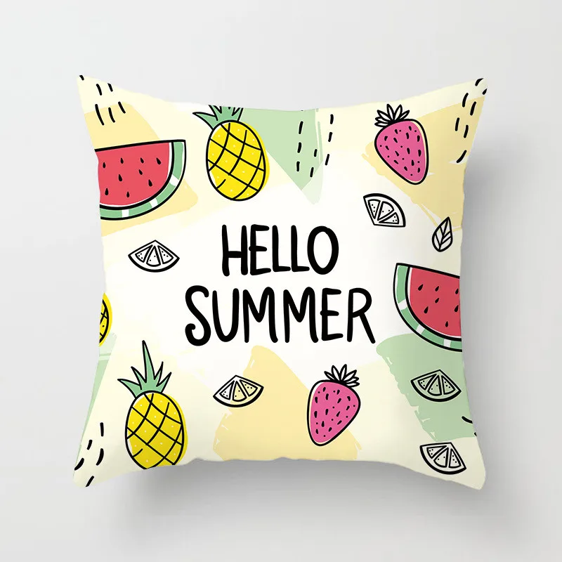 

Cushion Cover Hello Summer Tropical Plants Pineapple Flowers Back Cushion Cover Decorative Pillow Covers