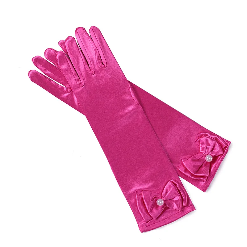 YOFEEL/длинные перчатки для девочек, 12 цветов, сатиновые перчатки принцессы с бантом, детские товары для маскарадной вечеринки, Детские аксессуары Эльзы и Анны - Цвет: Rose