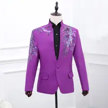 Chorus mariage groom wedding suits for men blazer boys prom suits fashion slim sequins latest coat pant designs stand collar