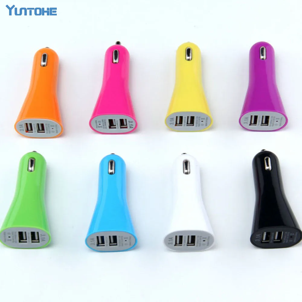Wholesale 100pcs Dual Port Horn USB Car Charger USB Adapter 3.1A