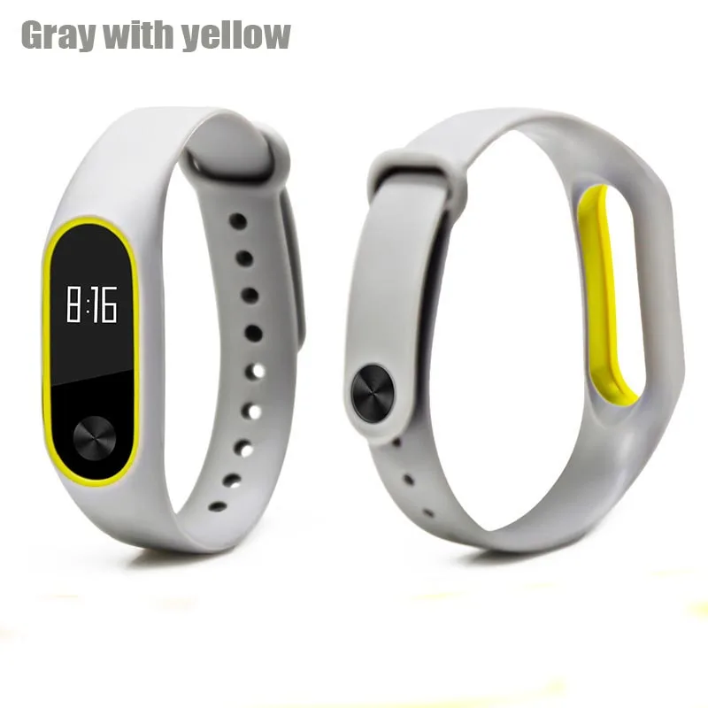 Цветной браслет mi Band 2, силиконовый ремешок, двойной цветной сменный ремешок для часов, ремешок для Xiaomi mi, 2 браслета - Цвет: Gray yellow