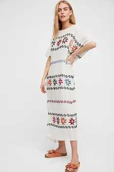 

2019 Bohemian Dress Sexy Celebrity Elegant Embroidery Short Bandage Women FloraL O Neck Casual Loose Party Dresses Wholesale