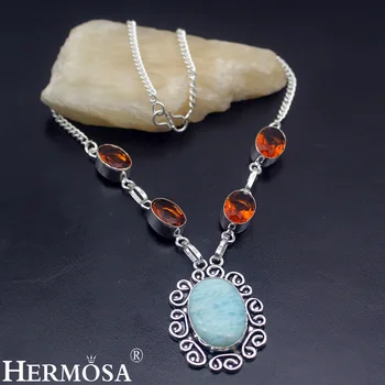 

HERMOSA Jewelry Fashion Necklace AMAZONITE 925 Sterling Silver Women Necklace18 inches HM816