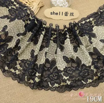 

New Arrival 3 Meters/lot 19cm Width Luxury Black With Gold Stretch Elastic Lace Trim Mesh Hot Sale