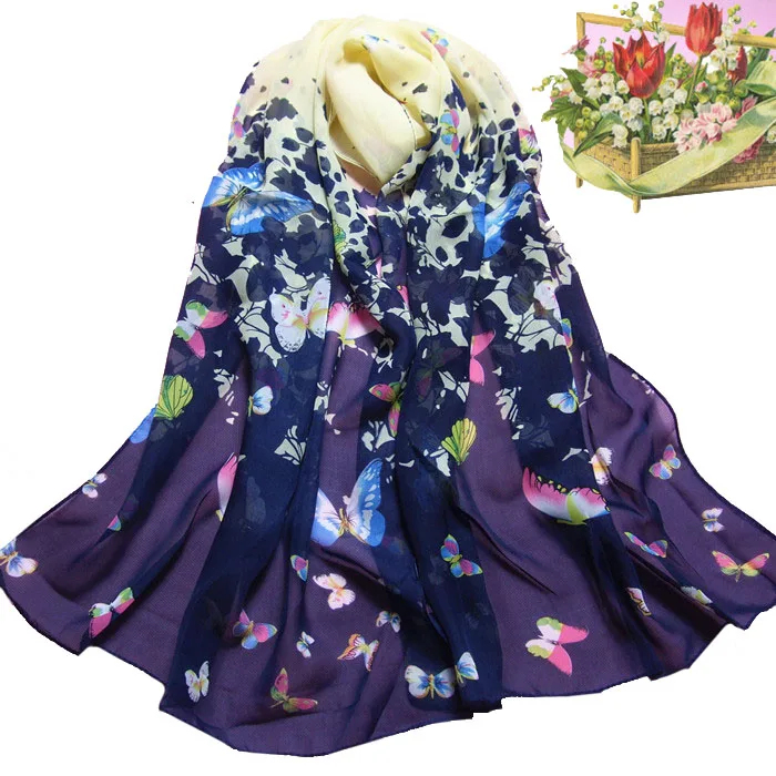 

Women Butterfly Printed Flower Soft Muffler Chiffon Scarf Wrap Shawl Luxury Brand Bufandas Mujer 2017 new Fashion Ladies Scarves
