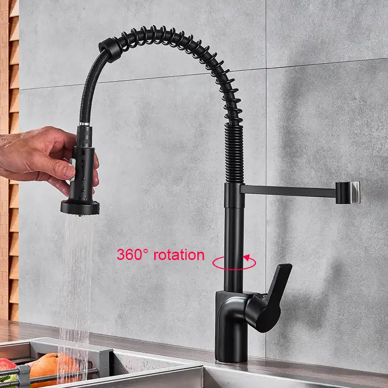 Quyanre Matte Black Nickel Pull Out Spring Kitchen Faucet Single