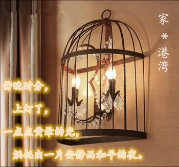 

American retro loft iron crystal bird cage wall lamp bar restaurant coffee shop wall lamp