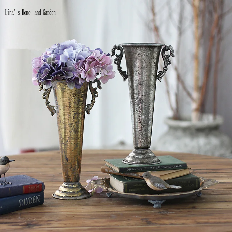 

thin handcrafted beautiful retro vintage metal vase