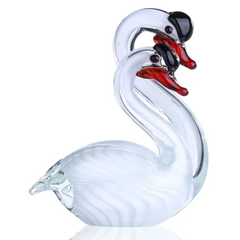 

H&D Hand Blown Glass Clear Swan Figurine for Office Desk Decor Wedding Centerpieces Home Decor Great Gift for Friends