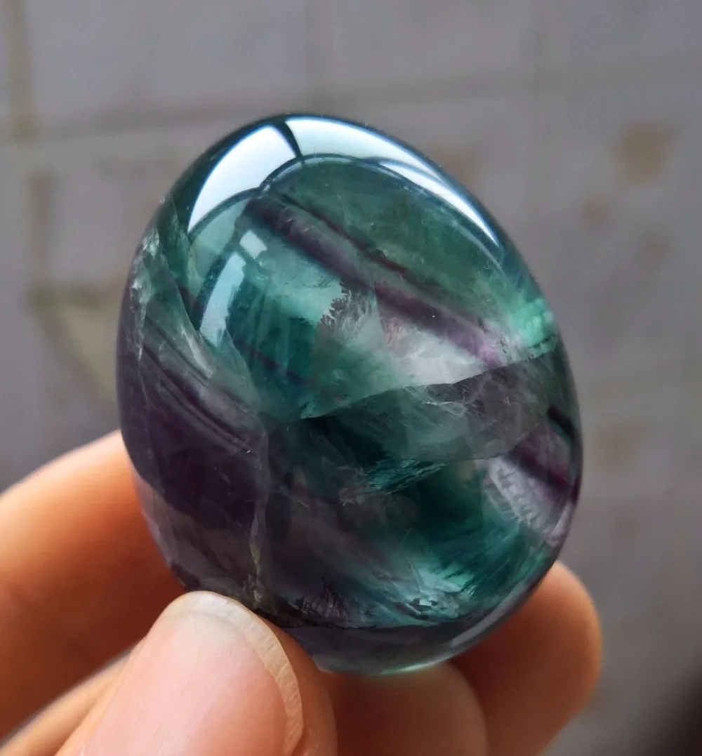 80g Natural Polished Green Purple Fluorite Quartz Crystal Egg shaped