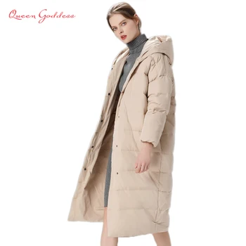 

2020 Winter new listing fashion simple style plus size white duck long down thicken jacket women parkas with hooded solid color