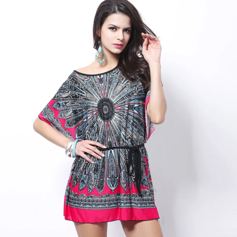 o neck Loose Sundress Tunic Short t shirt Dress Summer Boho Beachwear