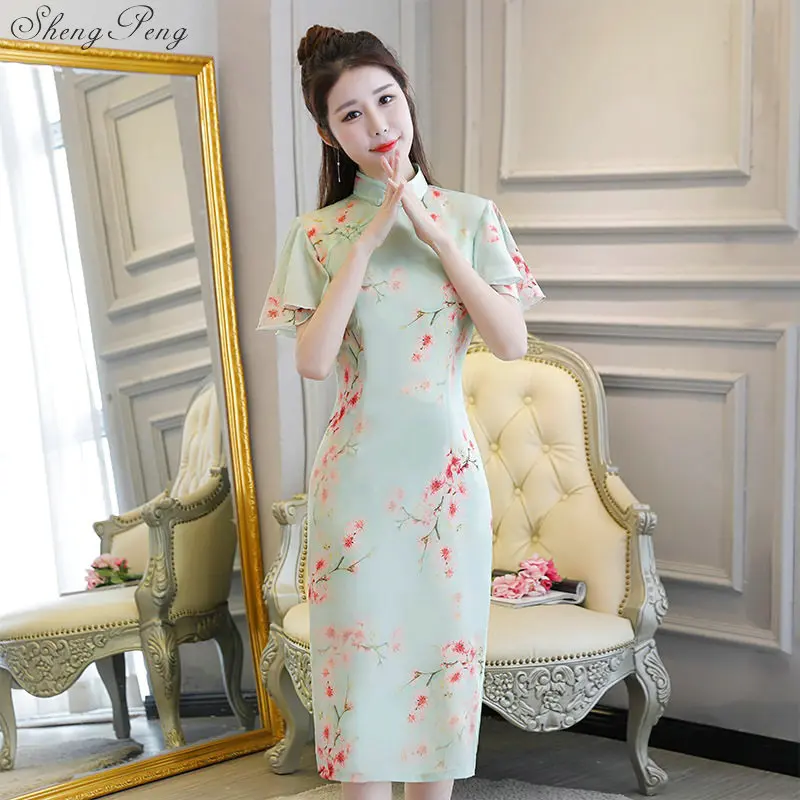 2018 Новое поступление летней cheongsam Длинные с короткими рукавами Юбка с высокой талией улучшение небольшой свежий ежедневно платье cheongsam V736