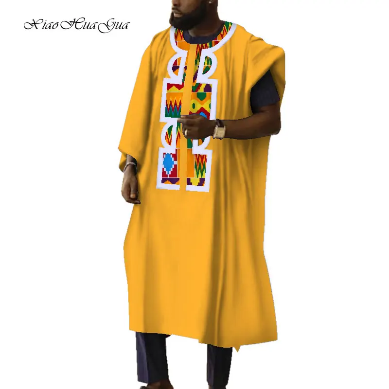 

African Clothes Mens Causal Long Robes Traditional African Print Wax Loose Round Neck Print Robes Batik Plus Size 6XL WYN603