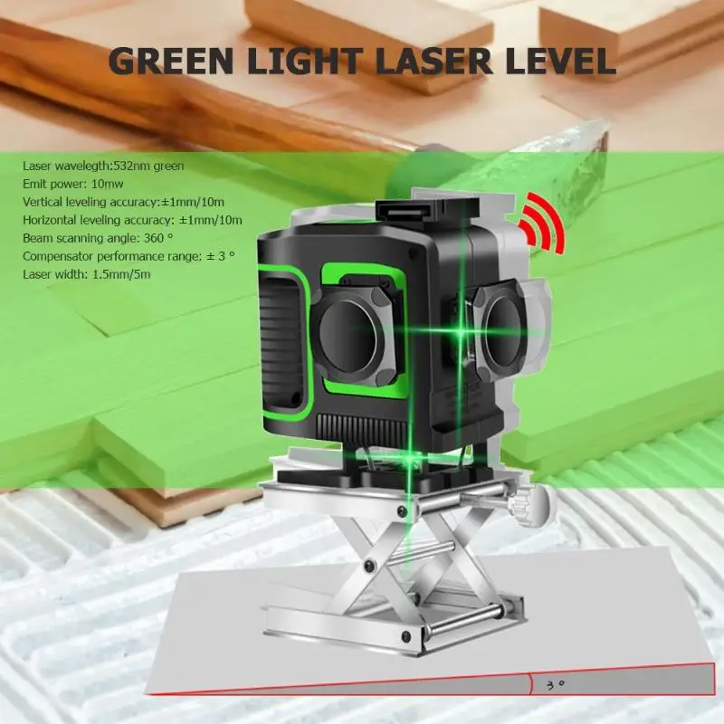 Laser Level Self-Leveling 12 Lines Green Light Laser Level with Bracket Laser Beam Line 360 Degree Level Instrument