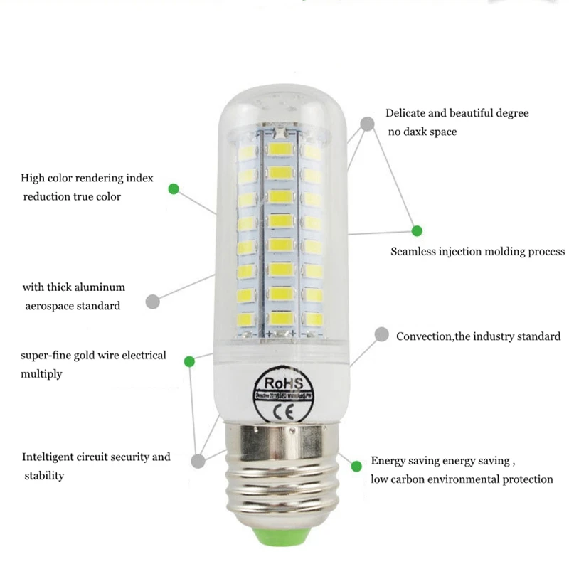 Полный светодиодный светильник E27 E14 7 Вт, 12 Вт, 15 Вт, 20 Вт, 25 Вт 30 Вт SMD 5730 Кукуруза лампы 220 V люстры светодиодный s Свечи Прожектор