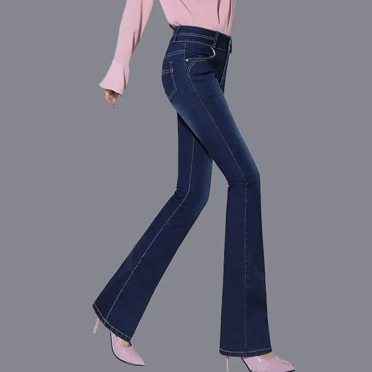 Джинсы женские осенние брюки плюс бархат высокая талия женские джинсы в Корейском стиле большой размер стрейч тонкие широкие брюки - Цвет: dark blue
